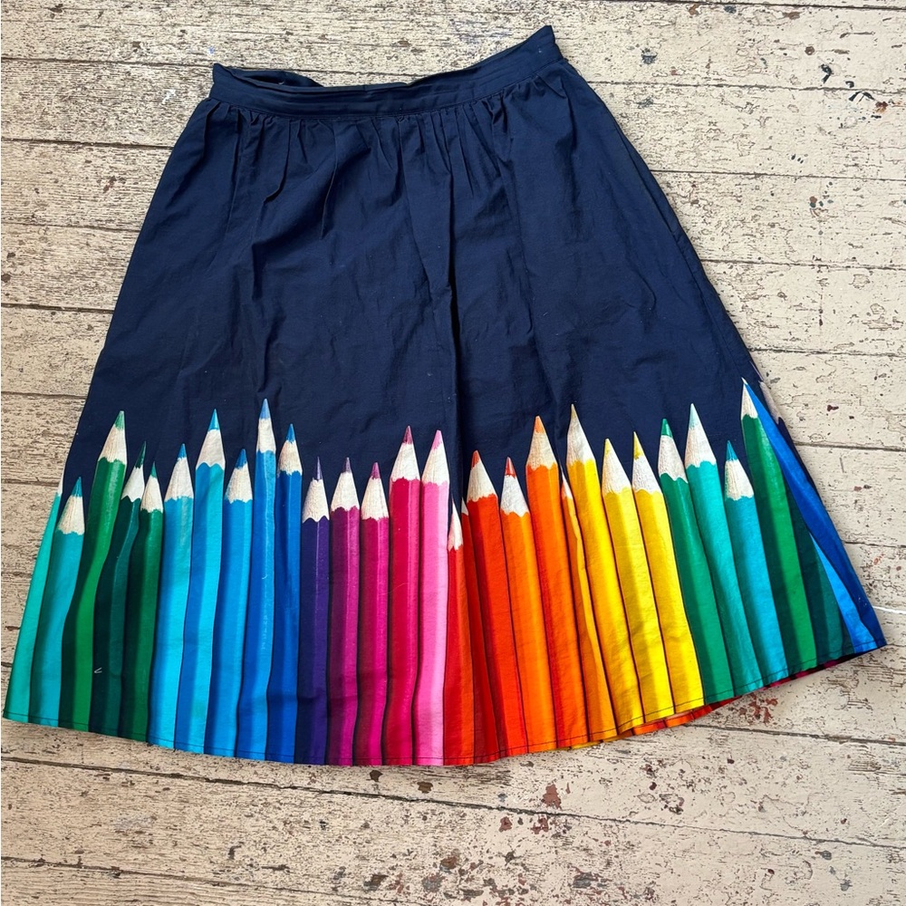 ModCloth Navy Skirt with Rainbow Colored Pencil Border